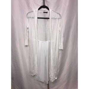 ESPERANZA White Sheer Knit Duster Cardigan Mesh Striped Sheer Panel Maxi